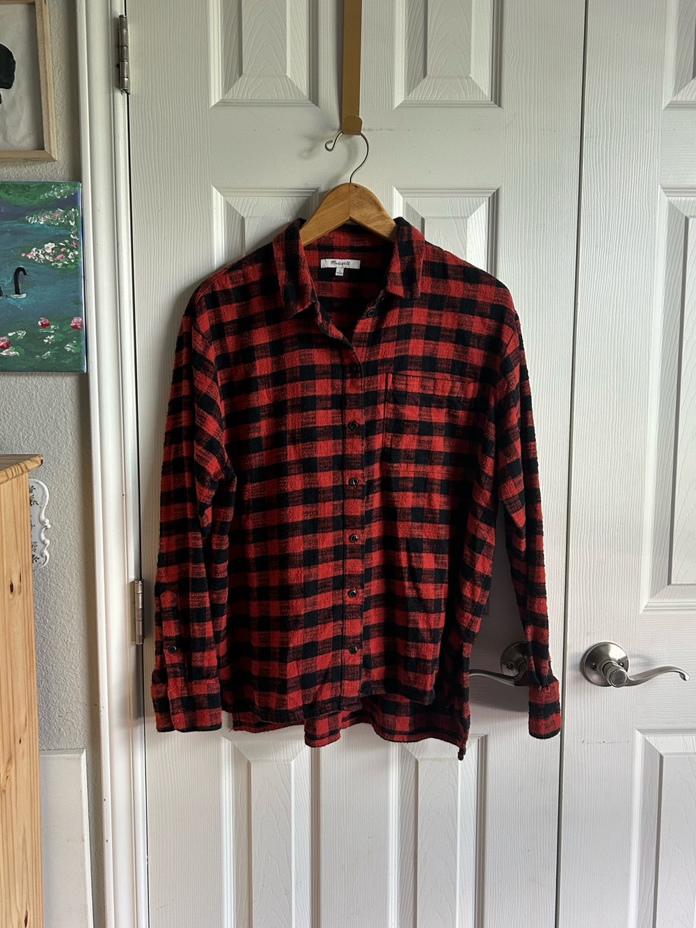 Madewell orange & black button down thick flannel shirt